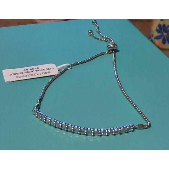 NWT~Sparkling Genuine Diamond Bar Bolo Bracelet~Platinum over 925SS - Picture 1 of 4